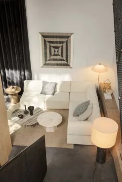 GUBI Epic coffee table, round, 80 cm, white travertine