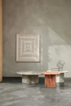 GUBI Epic coffee table, round, 80 cm, white travertine