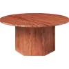 GUBI Epic coffee table, round, 80 cm, red travertine