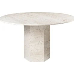 GUBI Epic dining table, round, 130 cm, white travertine