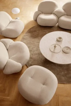 GUBI Epic dining table, round, 130 cm, white travertine