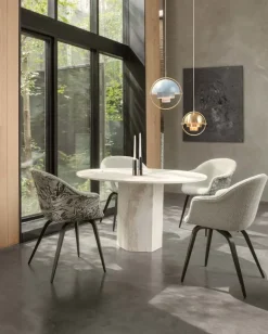 GUBI Epic dining table, round, 130 cm, white travertine