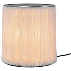 GUBI Model 597 table lamp, polished aluminium - cream fringe