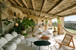 GUBI MR01 Initial Outdoor lounge chair, oiled iroko