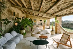 GUBI MR01 Initial Outdoor lounge chair, oiled iroko