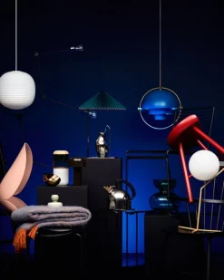 GUBI Multi-Lite pendant, brass - blue