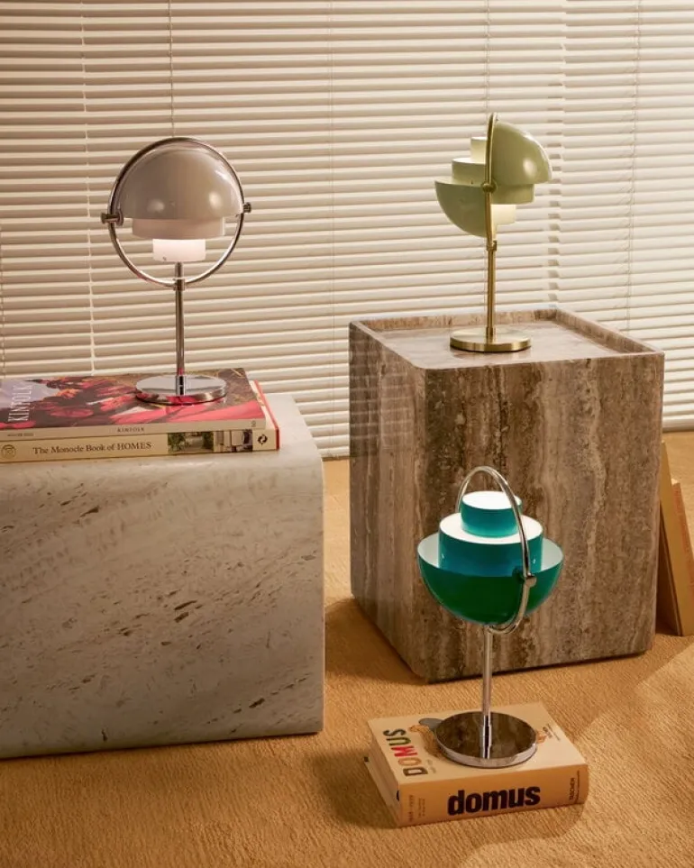 GUBI Multi-lite portable table lamp, brass - pastel grey