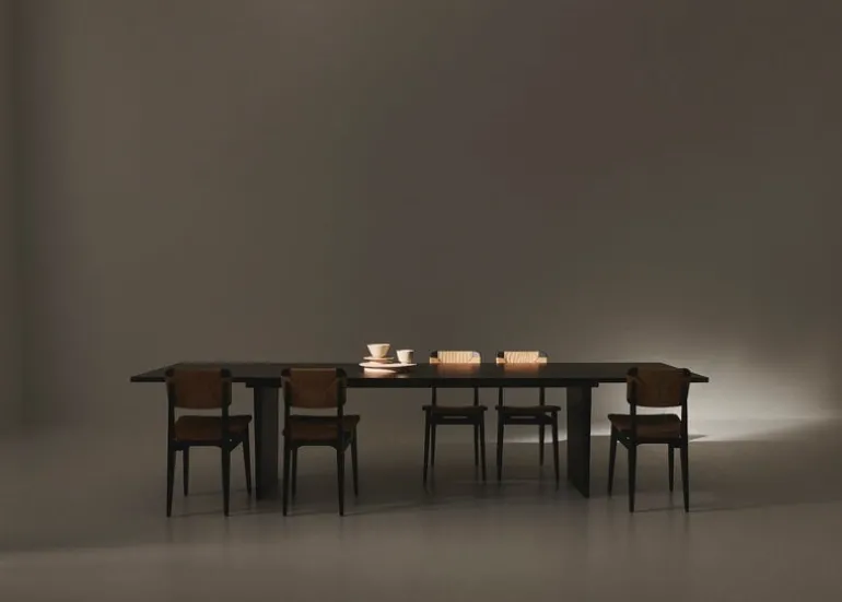 GUBI Private dining table, 260 x 100 cm, black / brown stained ash