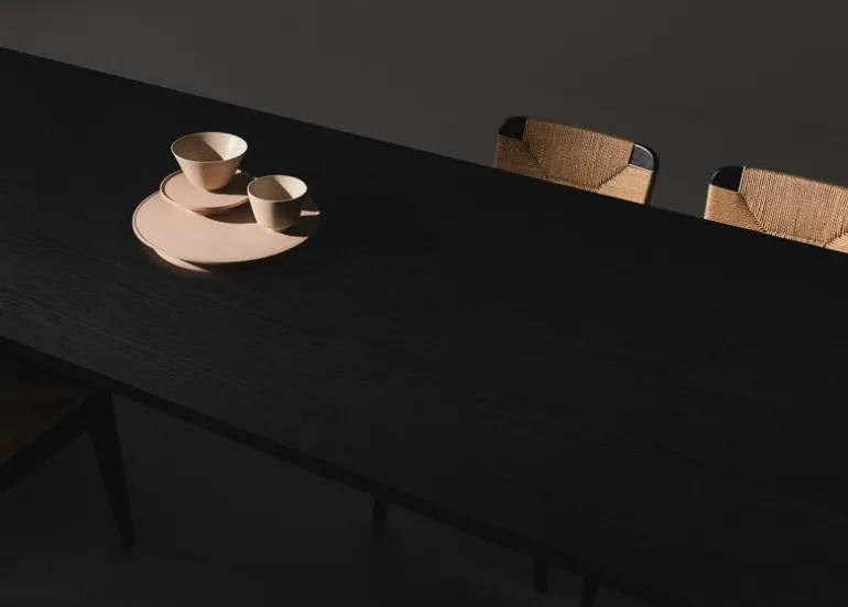GUBI Private dining table, 260 x 100 cm, black / brown stained ash