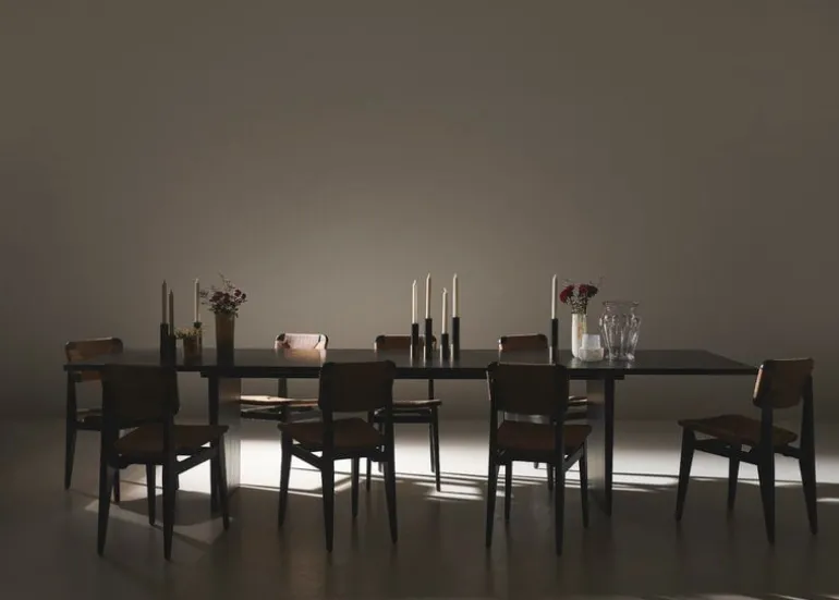 GUBI Private dining table, 260 x 100 cm, black / brown stained ash