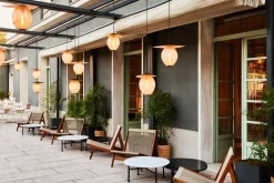 GUBI Satellite Outdoor pendant, 22 cm, black - mustard gold