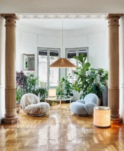 GUBI Tynell 1972 pendant, 90 cm, brass - bamboo