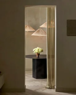 GUBI Tynell 1972 pendant, 90 cm, brass - bamboo