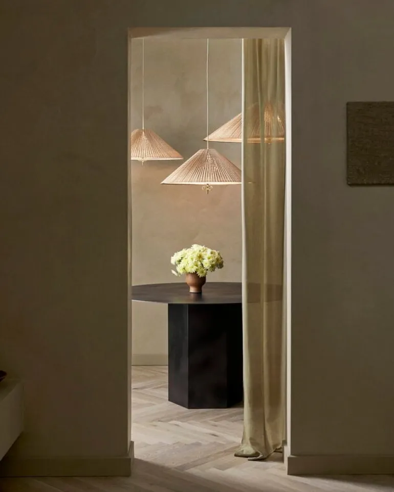 GUBI Tynell 1972 pendant, 90 cm, brass - bamboo