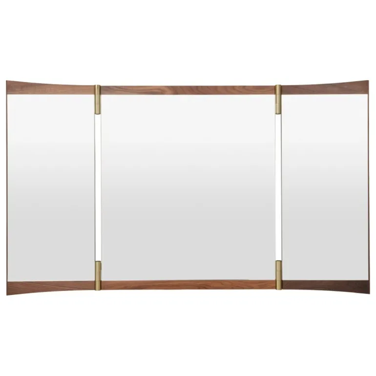 GUBI Vanity wall mirror, 3 panels, walnut - brass