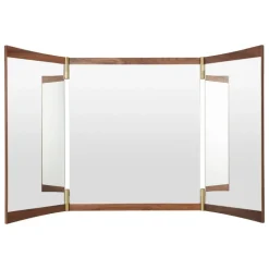 GUBI Vanity wall mirror, 3 panels, walnut - brass