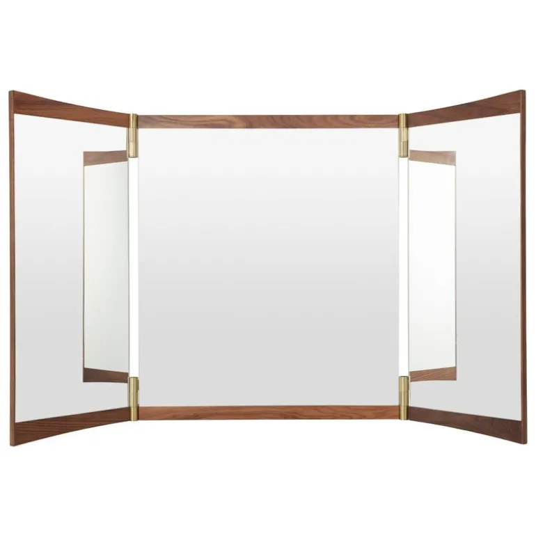 GUBI Vanity wall mirror, 3 panels, walnut - brass