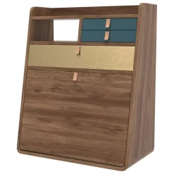 Hartô Gaston wall desk, 60 cm, walnut - brass - petrol blue