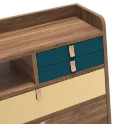 Hartô Gaston wall desk, 60 cm, walnut - brass - petrol blue