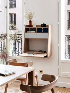 Hartô Gaston wall desk, 60 cm, walnut - brass - petrol blue