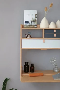 Hartô Gaston wall desk, 60 cm, walnut - brass - petrol blue