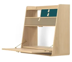 Hartô Gaston wall desk, 80 cm, oak - brass - petrol blue
