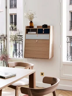 Hartô Gaston wall desk, 60 cm, oak - brass - petrol blue