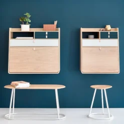 Hartô Gaston wall desk, 60 cm, oak - brass - petrol blue