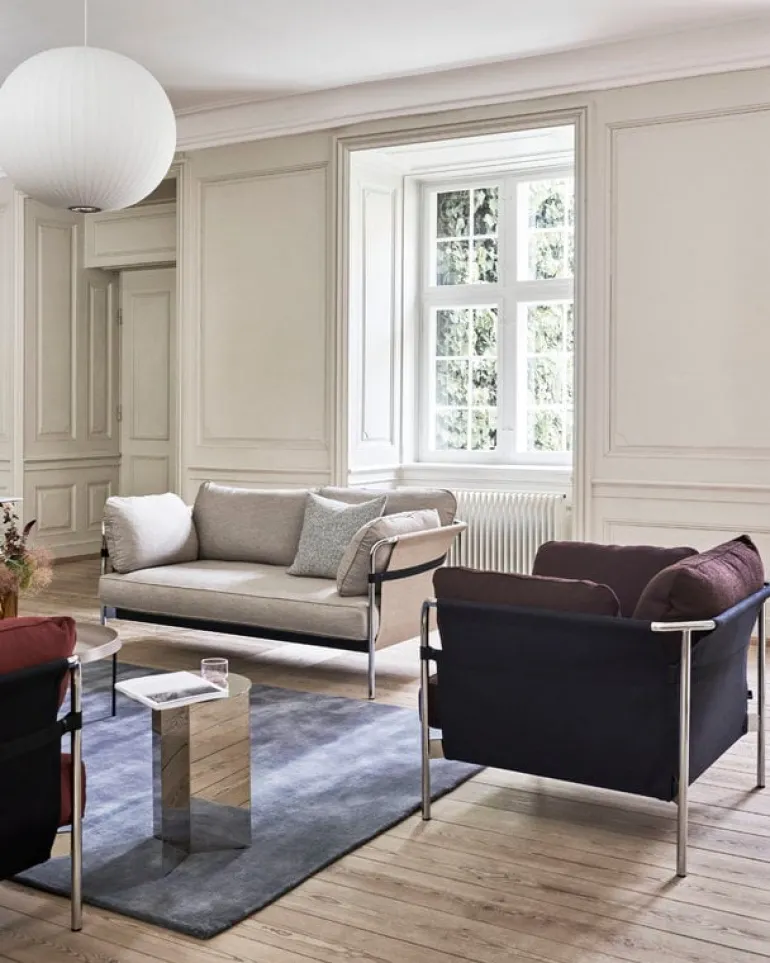 HAY Can sofa, 3-seater, Linara 311 - natural canvas - chrome frame