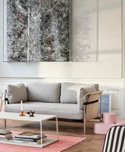 HAY Can sofa, 3-seater, Linara 311 - natural canvas - chrome frame