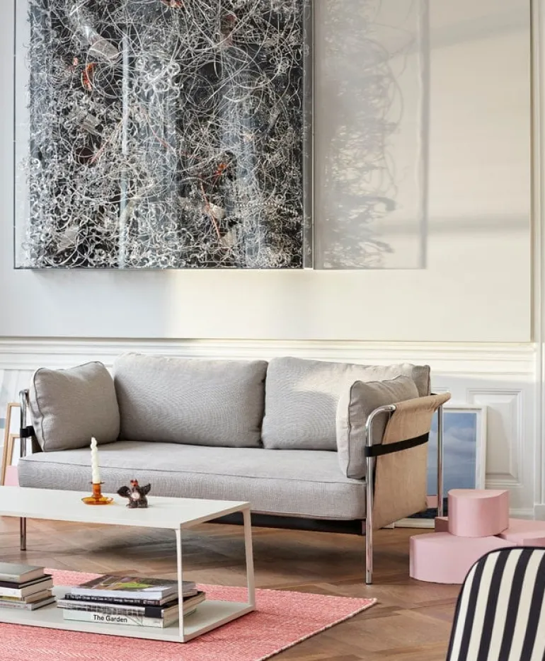 HAY Can sofa, 3-seater, Linara 311 - natural canvas - chrome frame