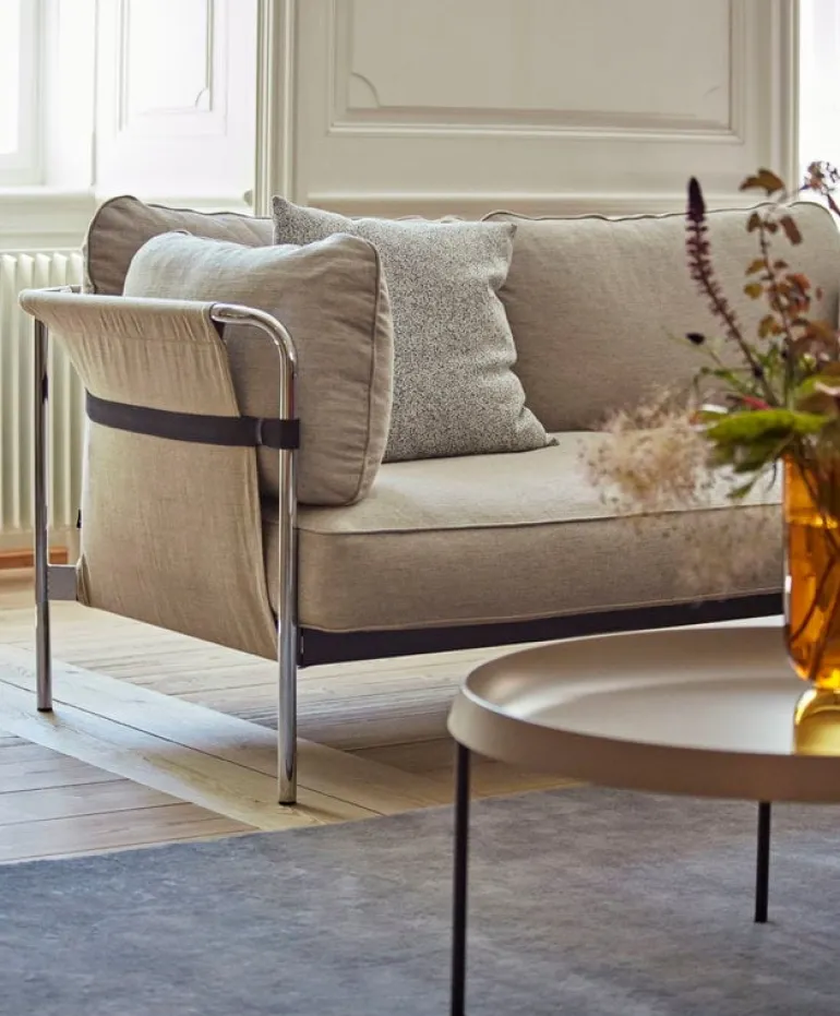HAY Can sofa, 3-seater, Linara 311 - natural canvas - chrome frame