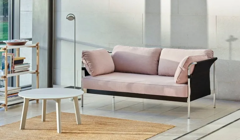 HAY Can sofa, 2-seater, Linara 415 - black canvas - chrome frame