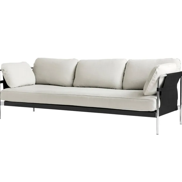 HAY Can sofa, 3-seater, Ruskin 05 - black canvas - chrome frame