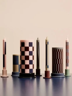 HAY Column candle, L, light pink - bordeaux - dark blue check