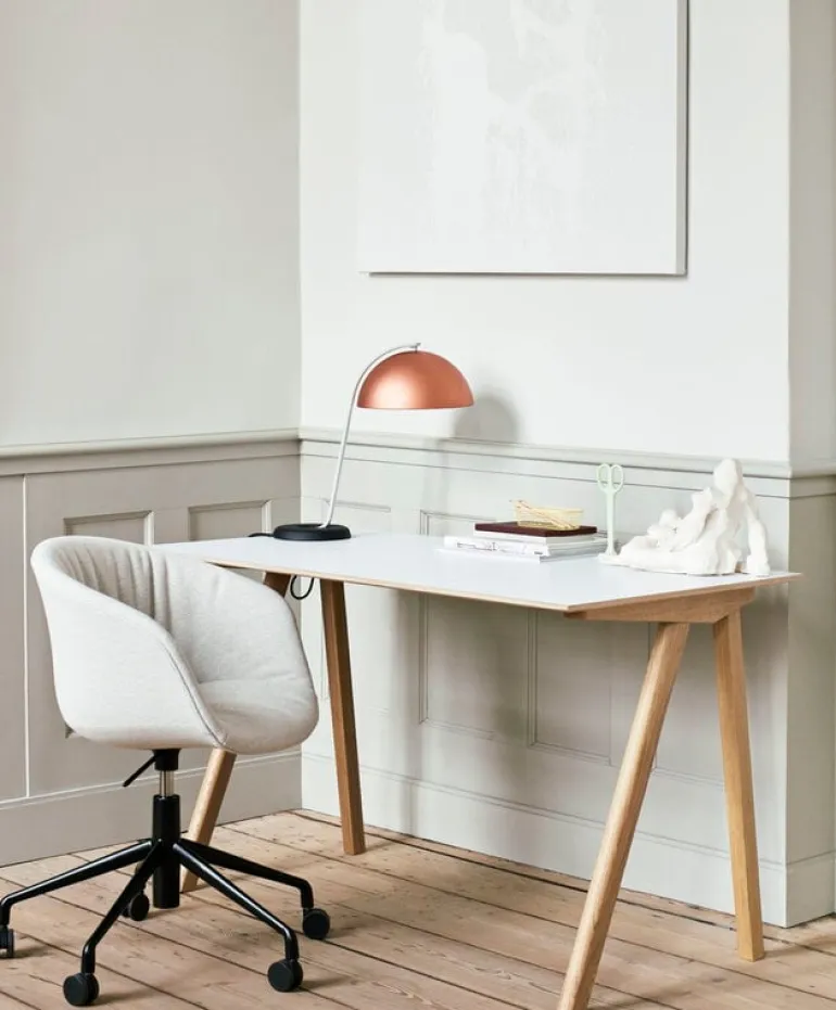 HAY CPH90 2.0 desk, 130 x 65 cm, lacquered oak - off-white linoleum