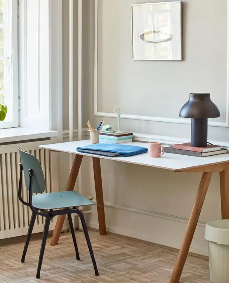 HAY CPH90 2.0 desk, 130 x 65 cm, lacquered oak - off-white linoleum