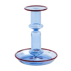 HAY Flare candleholder, medium, light blue with red rim