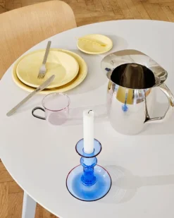 HAY Flare candleholder, medium, light blue with red rim