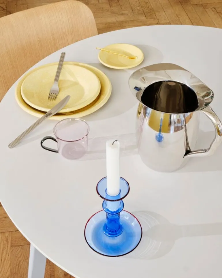 HAY Flare candleholder, medium, light blue with red rim