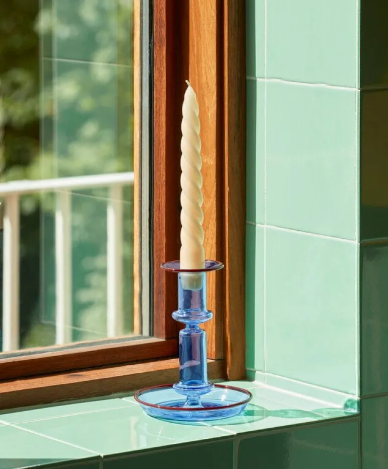HAY Flare candleholder, medium, light blue with red rim