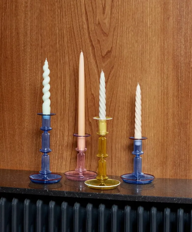 HAY Flare candleholder, medium, light blue with red rim