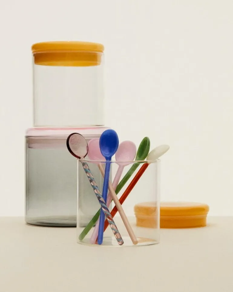 HAY Glass jar, L, grey - pink
