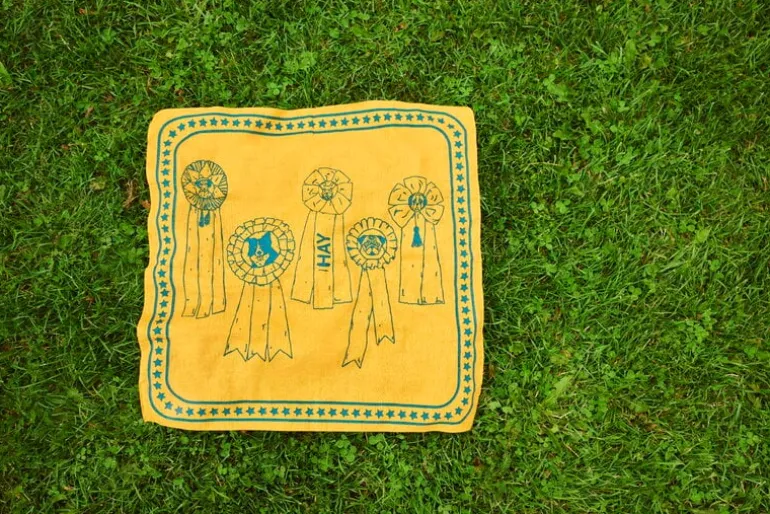 HAY HAY Dogs scarf, 55 x 55 cm, ochre