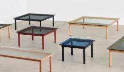 HAY Kofi table 80 x 80 cm, lacquered walnut - clear glass