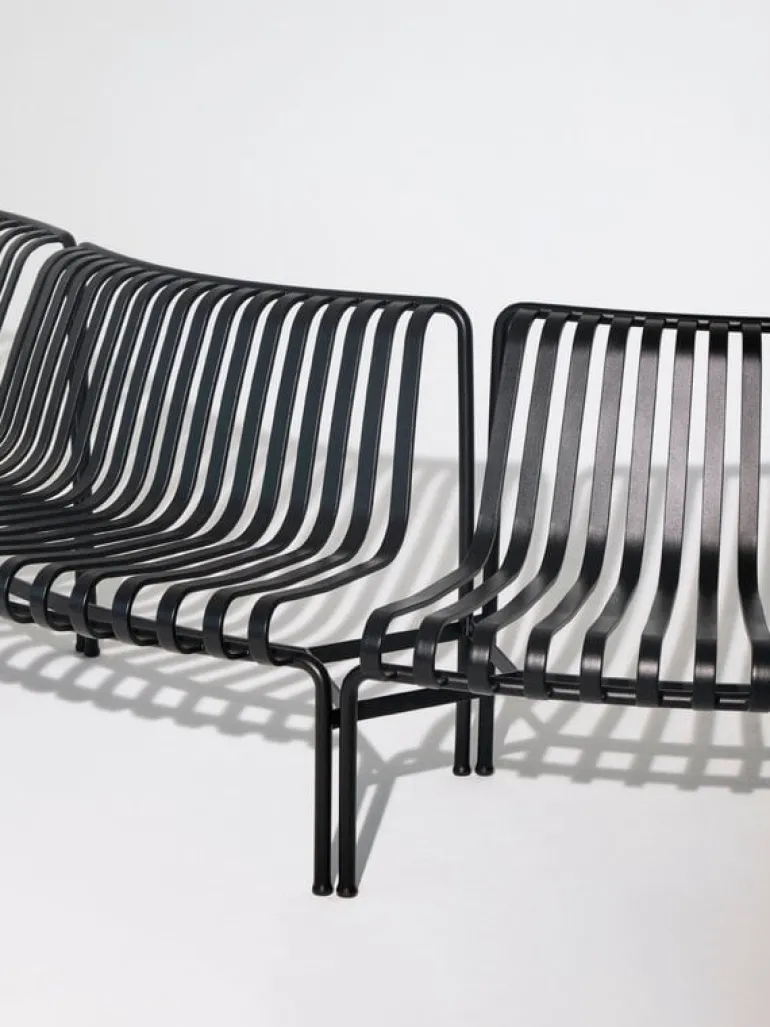 HAY Palissade Park dining bench add-on, out, sky grey