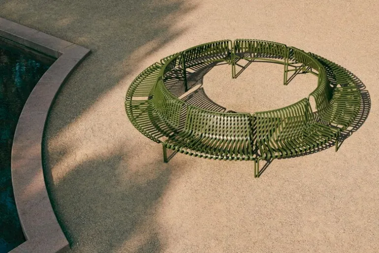 HAY Palissade Park dining bench, out-out, set of 2, olive