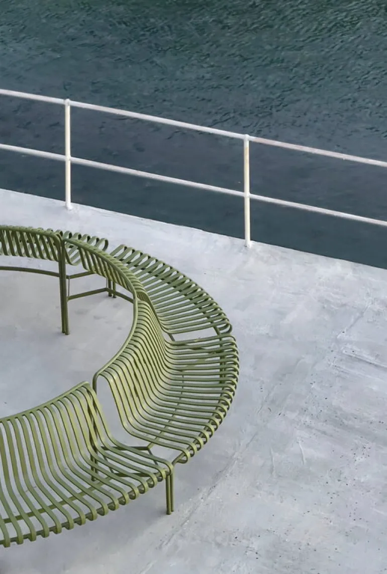 HAY Palissade Park dining bench, out-out, set of 2, olive