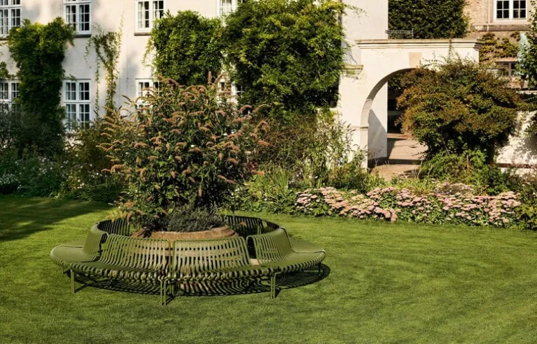 HAY Palissade Park dining bench, out-out, set of 2, sky grey