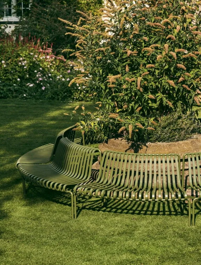 HAY Palissade Park dining bench, out-out, set of 2, sky grey